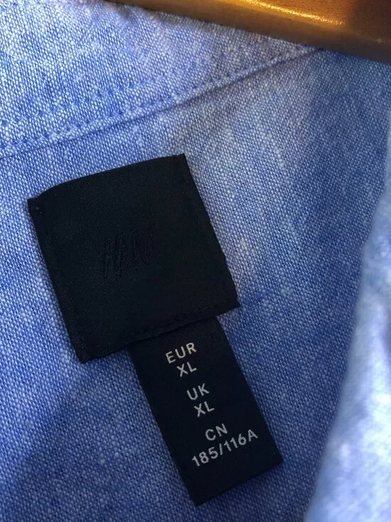 H&M Shirt Mens Extra Large Blue Linen Blend Long Sleeve Button Chambray - Picture 2 of 9